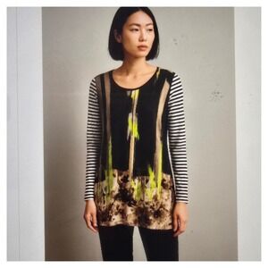 Simon Chang M ‎ Smart Clothes Tunic Black Stripe Neon Abstract Long Sleeve Urban